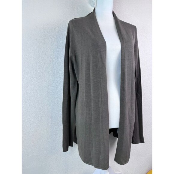 Eileen‎ Fisher women's large grey brown open front cardigan silk blend stretch - Picture 2 of 7